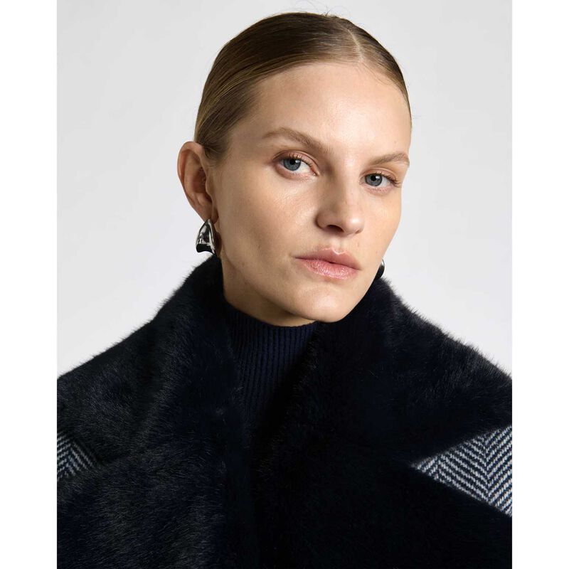 Cue Wool Herringbone Coat With Faux Fur Collar image number 2